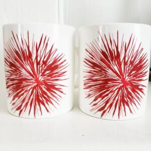 2014  Pair of 12 oz Starbucks Mugs White Red Burst‎ Collectors coffee Mugs